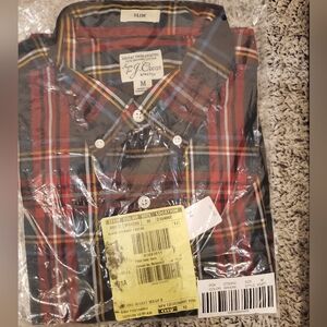 Vintage J. Crew Men's Slim Fit Plaid Shirt - Red, Yellow, Black